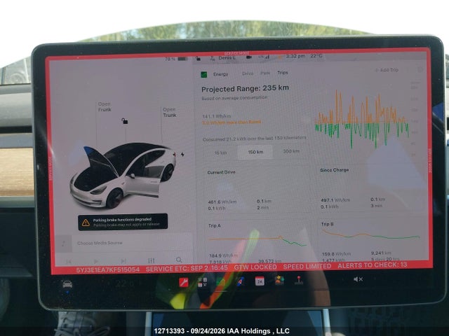 2019 Tesla Model 3 Long Range/mid Range/standard Range/standard Range Plus მანქანა იყიდება აუქციონზე, vin: 5YJ3E1EA7KF515054, აუქციონის ნომერი: 12713393