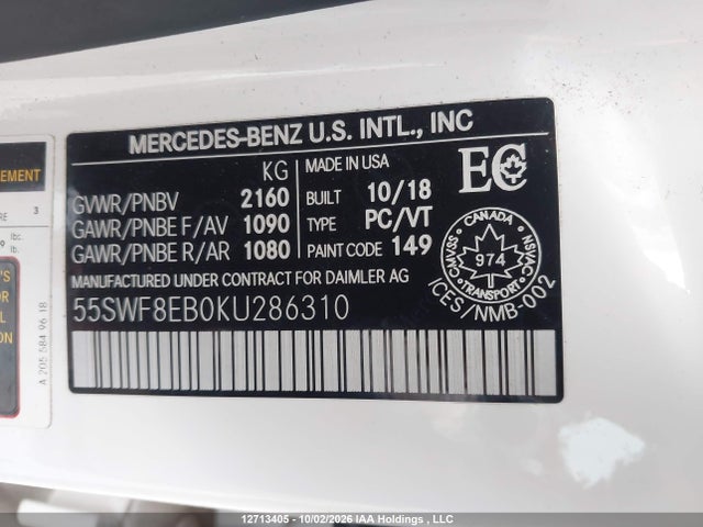 55SWF8EB0KU286310 Mercedes-Benz C 300 4matic