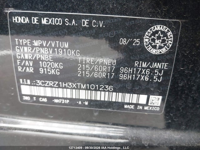 Aukcja sprzedaży 2026 Honda Hr-v Lx 2wd, vin: 3CZRZ1H3XTM101236, numer aukcji: 12713409
