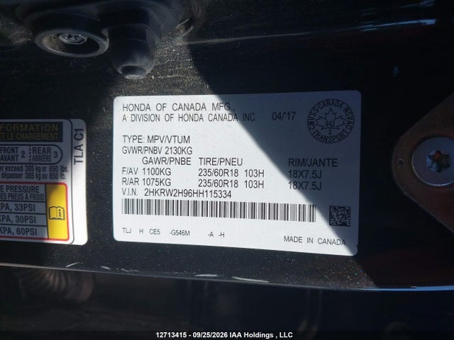 Honda Cr-v Touring 2017 2HKRW2H96HH115334 Image 19