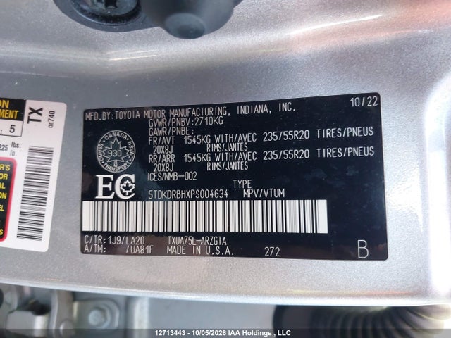 Продаж на аукціоні авто 2023 Toyota Highlander, vin: 5TDKDRBHXPS004634, номер лоту: 12713443