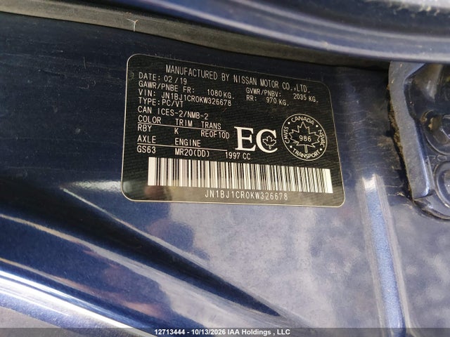 JN1BJ1CR0KW326678 Nissan Qashqai S/sl/sv