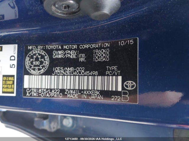 12713450 :رقم المزاد ، JTDZN3EU4GJ045498 vin ، 2016 Toyota Prius V مزاد بيع