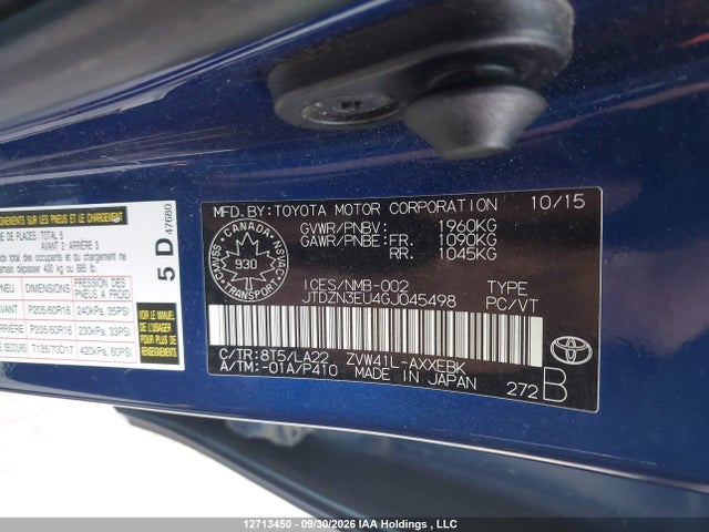 12713450 :رقم المزاد ، JTDZN3EU4GJ045498 vin ، 2016 Toyota Prius V مزاد بيع