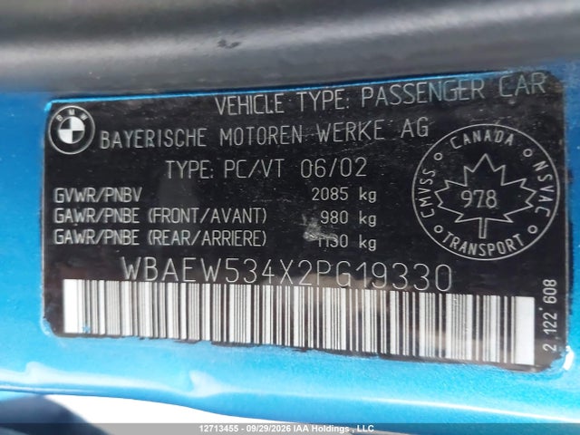 Aukcja sprzedaży 2002 Bmw 330 Xi, vin: WBAEW534X2PG19330, numer aukcji: 12713455