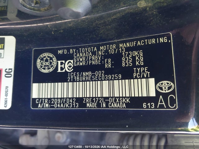 2T1BURHE5EC039259 Toyota Corolla S
