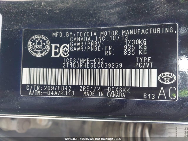 2T1BURHE5EC039259 Toyota Corolla S