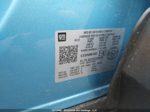 2025 Chevrolet Trax 2rs Fwd მანქანა იყიდება აუქციონზე, vin: KL77LJE21SC330153, აუქციონის ნომერი: 12713488