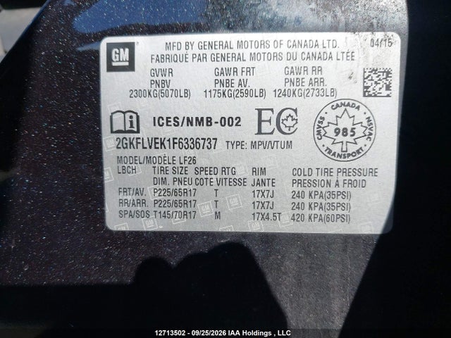Продаж на аукціоні авто 2015 Gmc Terrain Sle, vin: 2GKFLVEK1F6336737, номер лоту: 12713502
