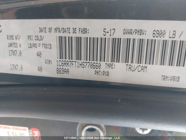 12713503 :رقم المزاد ، 1C6RR7FT1HS770660 vin ، 2017 Ram 1500 St مزاد بيع