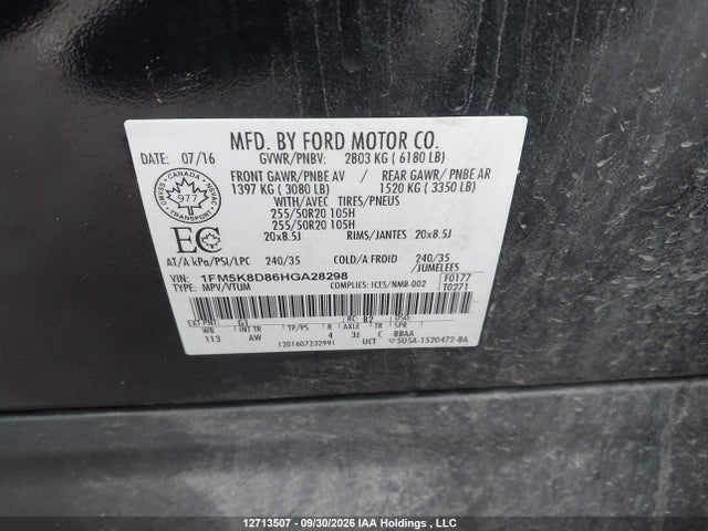 2017 Ford Explorer Xlt მანქანა იყიდება აუქციონზე, vin: 1FM5K8D86HGA28298, აუქციონის ნომერი: 12713507