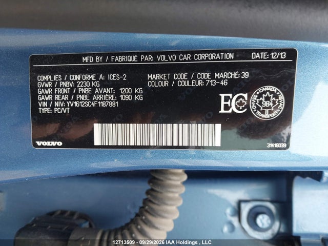 2015 Volvo V60 T5 Premier Plus მანქანა იყიდება აუქციონზე, vin: YV1612SC4F1187881, აუქციონის ნომერი: 12713509