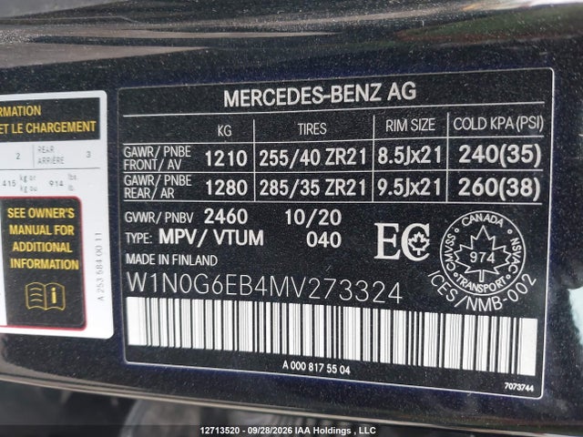Aukcja sprzedaży 2021 Mercedes-benz Glc 43 4matic Amg, vin: W1N0G6EB4MV273324, numer aukcji: 12713520