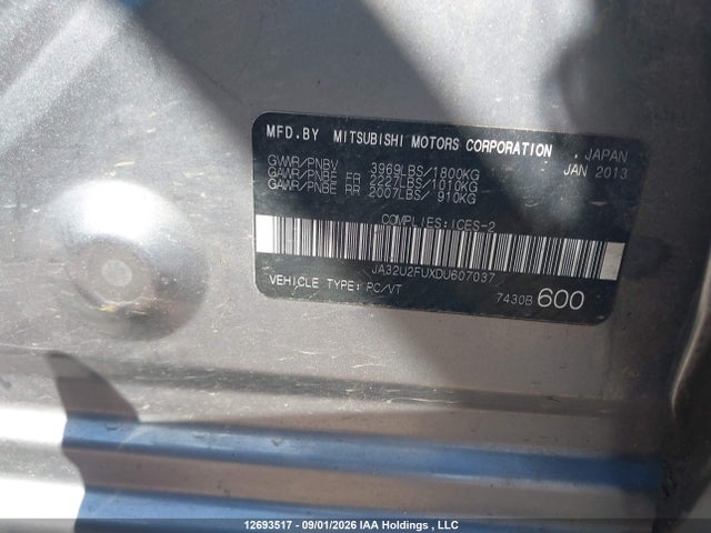 Aukcja sprzedaży 2013 Mitsubishi Lancer Se, vin: JA32U2FUXDU607037, numer aukcji: 12693517