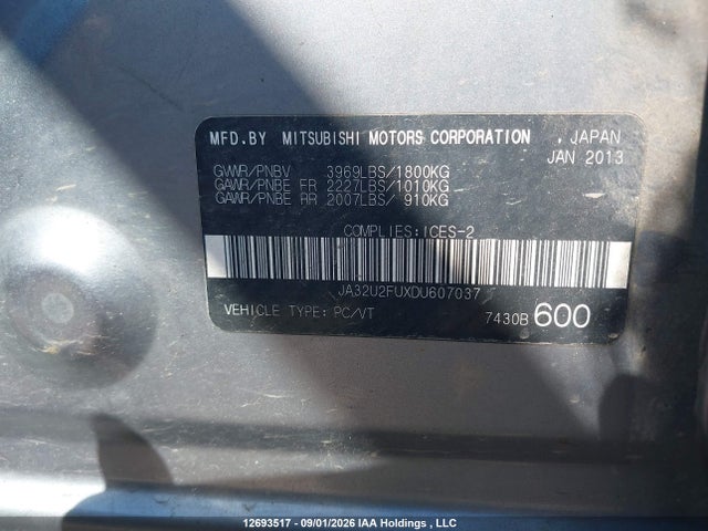 Aukcja sprzedaży 2013 Mitsubishi Lancer Se, vin: JA32U2FUXDU607037, numer aukcji: 12693517