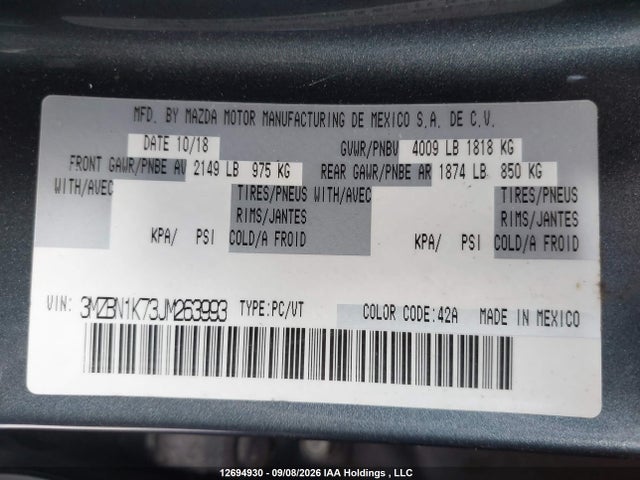 Mazda Mazda3 Gx 2018 3MZBN1K73JM263993 Image 18