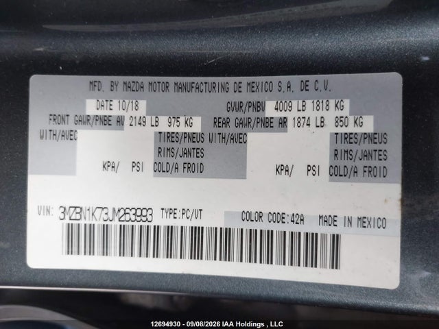 Mazda Mazda3 Gx 2018 3MZBN1K73JM263993 Image 9