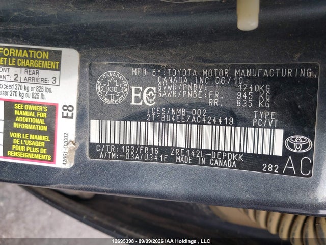 Aukcja sprzedaży 2010 Toyota Corolla Ce, vin: 2T1BU4EE7AC424419, numer aukcji: 12695398