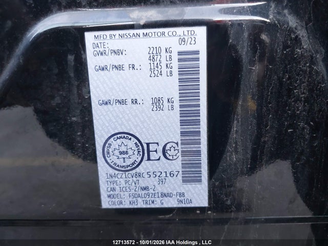 Aukcja sprzedaży 2024 Nissan Leaf Sv Plus, vin: 1N4CZ1CV8RC552167, numer aukcji: 12713572