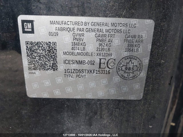 Продаж на аукціоні авто 2019 Chevrolet Malibu Lt, vin: 1G1ZD5STXKF153316, номер лоту: 12713580
