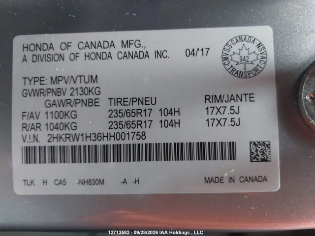 Honda CR-V LX 2017 2HKRW1H36HH001758 Image 9