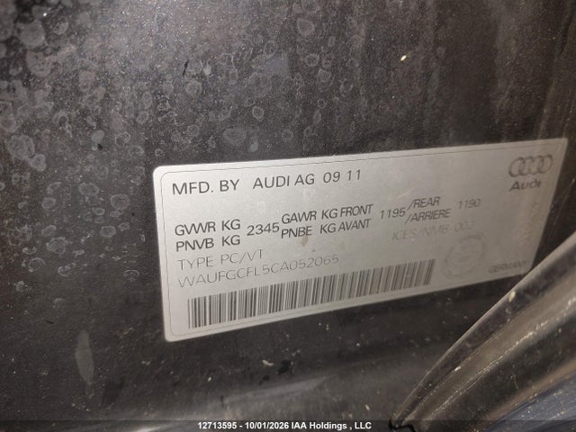 12713595 :رقم المزاد ، WAUFGCFL5CA052065 vin ، 2012 Audi S4 3.0 Premium مزاد بيع