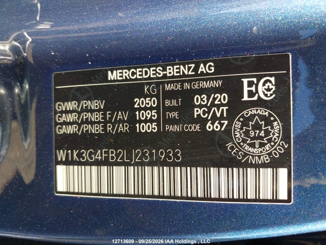 W1K3G4FB2LJ231933 Mercedes-Benz A 220 4matic