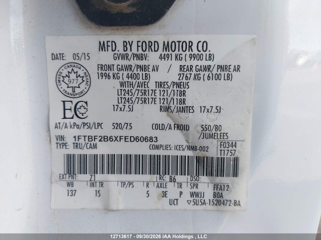 Ford F250 Super Duty 2015 1FTBF2B6XFED60683 Image 9