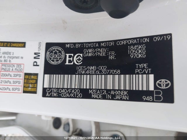 Aukcja sprzedaży 2020 Toyota Corolla, vin: JTNK4RBE6L3077058, numer aukcji: 12713621