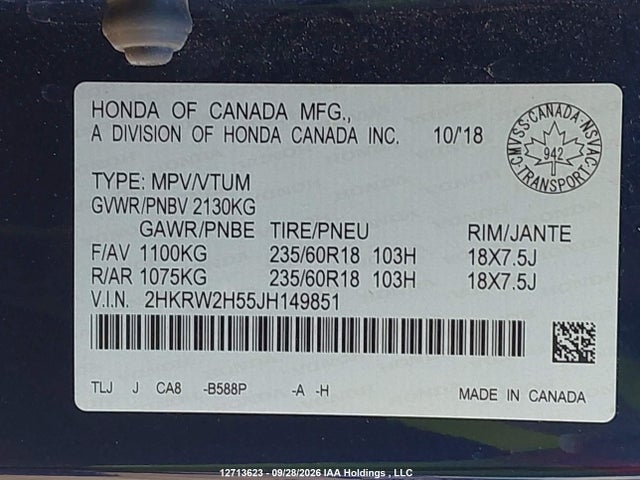 Honda CR-V EX 2018 2HKRW2H55JH149851 Image 9