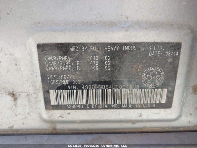 Subaru Legacy 2.5i Premium 2014 4S3BMGB64E3031099 Image 20