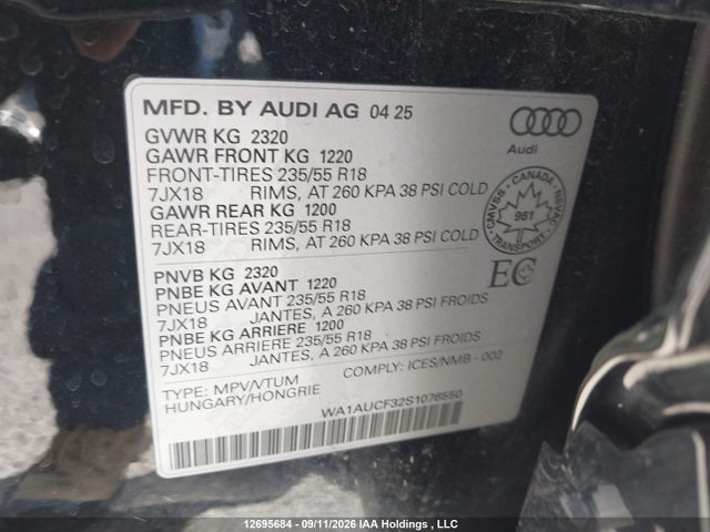 12695684 :رقم المزاد ، WA1AUCF32S1076550 vin ، 2025 Audi Q3 40 مزاد بيع