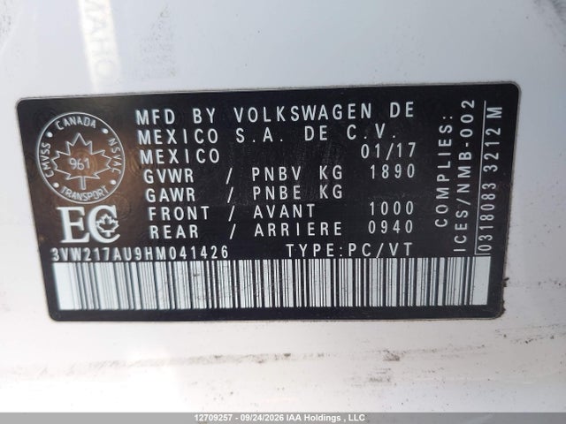 Aukcja sprzedaży 2017 Volkswagen Golf S/wolfsburg/se/sel, vin: 3VW217AU9HM041426, numer aukcji: 12709257
