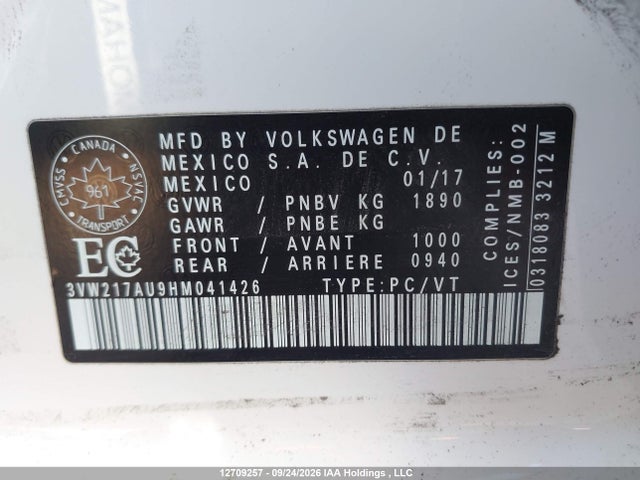 Aukcja sprzedaży 2017 Volkswagen Golf S/wolfsburg/se/sel, vin: 3VW217AU9HM041426, numer aukcji: 12709257