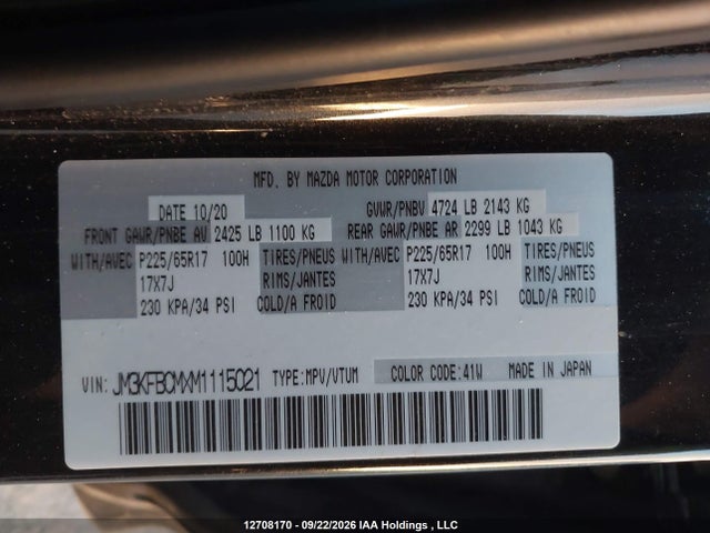 Продаж на аукціоні авто 2021 Mazda Cx-5 Gs/kuro Edition/signature, vin: JM3KFBCMXM1115021, номер лоту: 12708170