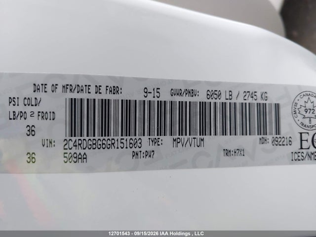 Dodge Grand Caravan Se/sxt 2016 2C4RDGBG6GR151603 Image 19
