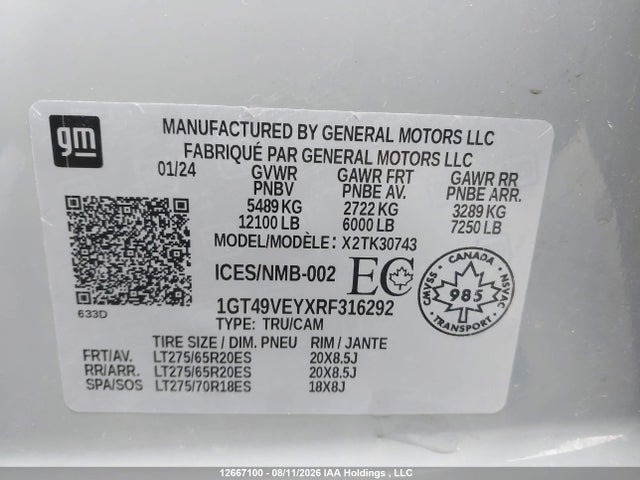 Aukcja sprzedaży 2024 Gmc Sierra 3500hd At4, vin: 1GT49VEYXRF316292, numer aukcji: 12667100