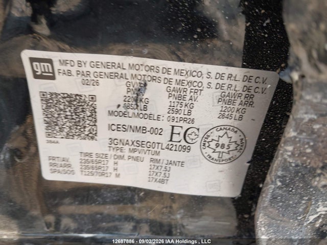 2026 Chevrolet Equinox Activ Awd მანქანა იყიდება აუქციონზე, vin: 3GNAXSEG0TL421099, აუქციონის ნომერი: 12687886