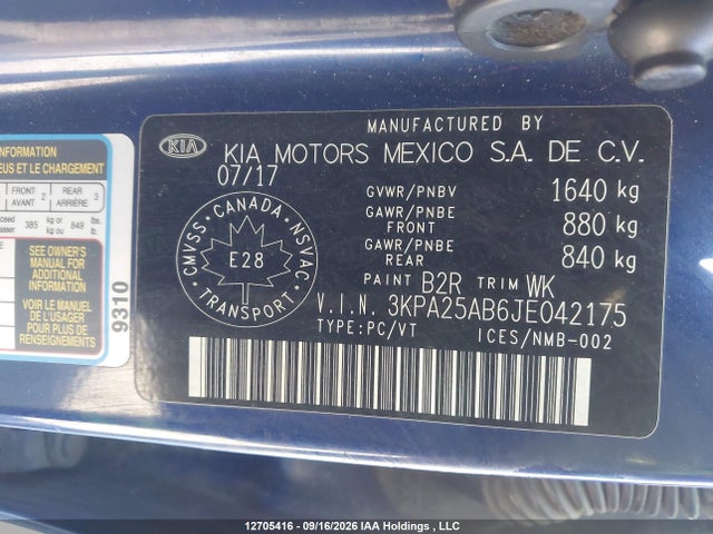 Aukcja sprzedaży 2018 Kia Rio Lx/lx+, vin: 3KPA25AB6JE042175, numer aukcji: 12705416