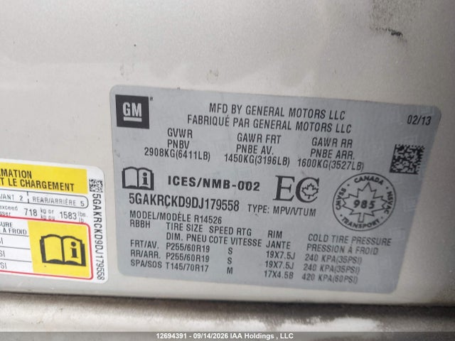 Aukcja sprzedaży 2013 Buick Enclave Leather, vin: 5GAKRCKD9DJ179558, numer aukcji: 12694391