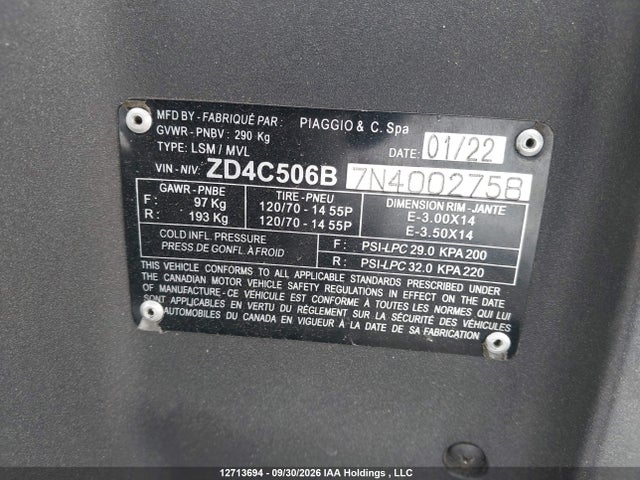 Продажа на аукционе авто 2022 Aprilia Sr Motard 50, vin: ZD4C506B7N4002758, номер лота: 12713694