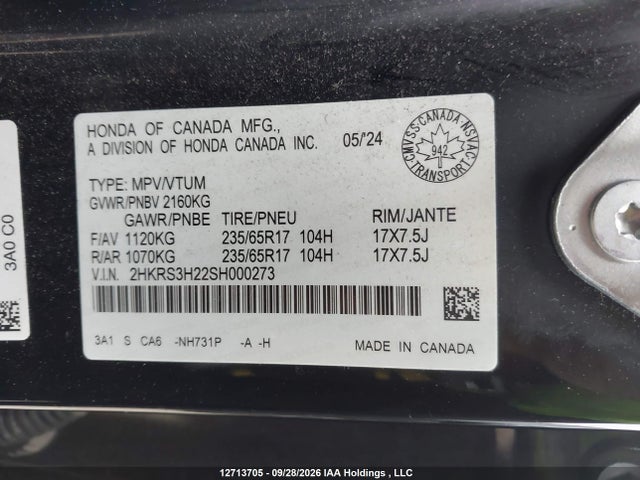 2HKRS3H22SH000273 Honda CR-V