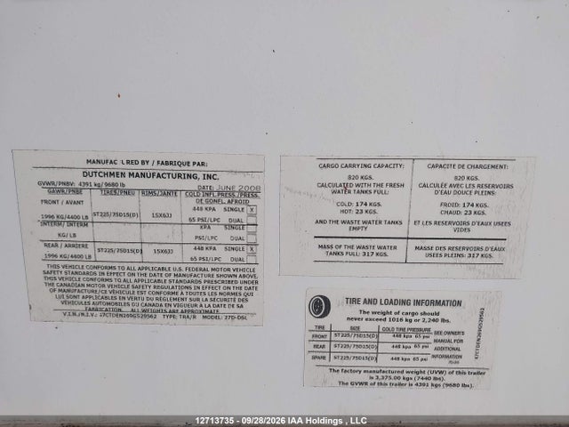 Продаж на аукціоні авто 2009 Dutchmen Dutchman, vin: 47CTDEN269G529562, номер лоту: 12713735