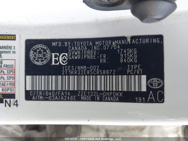 Aukcja sprzedaży 2005 Toyota Corolla Matrix Xr, vin: 2T1KR32E85C858872, numer aukcji: 12713737