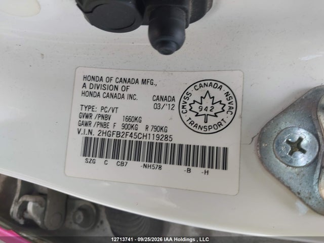 Aukcja sprzedaży 2012 Honda Civic Lx, vin: 2HGFB2F45CH119285, numer aukcji: 12713741
