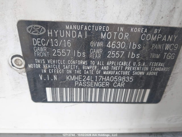 12713744 :رقم المزاد ، KMHE24L17HA059835 vin ، 2017 Hyundai Sonata Hybrid Se مزاد بيع