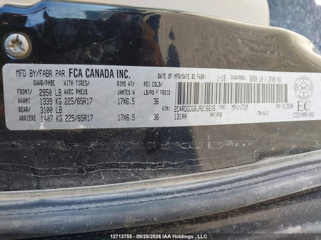 2C4RDGDG6JR216616 Dodge Grand Caravan Crew