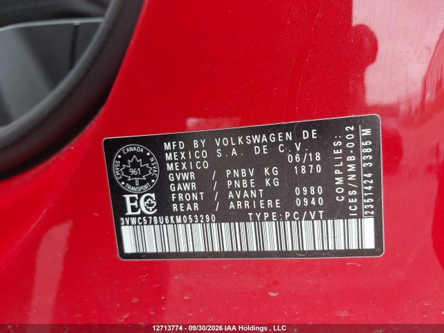 Aukcja sprzedaży 2019 Volkswagen Jetta S/se/r-line, vin: 3VWC57BU6KM053290, numer aukcji: 12713774