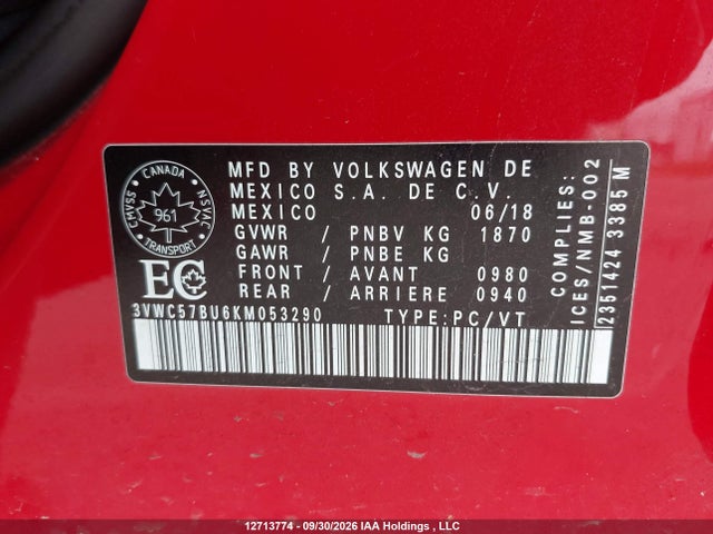 Aukcja sprzedaży 2019 Volkswagen Jetta S/se/r-line, vin: 3VWC57BU6KM053290, numer aukcji: 12713774