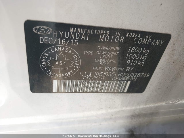 Aukcja sprzedaży 2016 Hyundai Elantra Gt, vin: KMHD35LH0GU328749, numer aukcji: 12713777